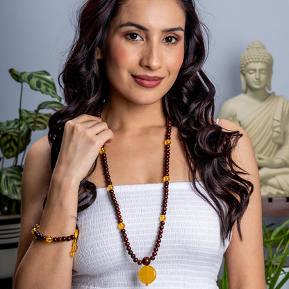 Yellow Citrine Gemstone and Red Sandalwood Chakra Bracelet and Mala beads