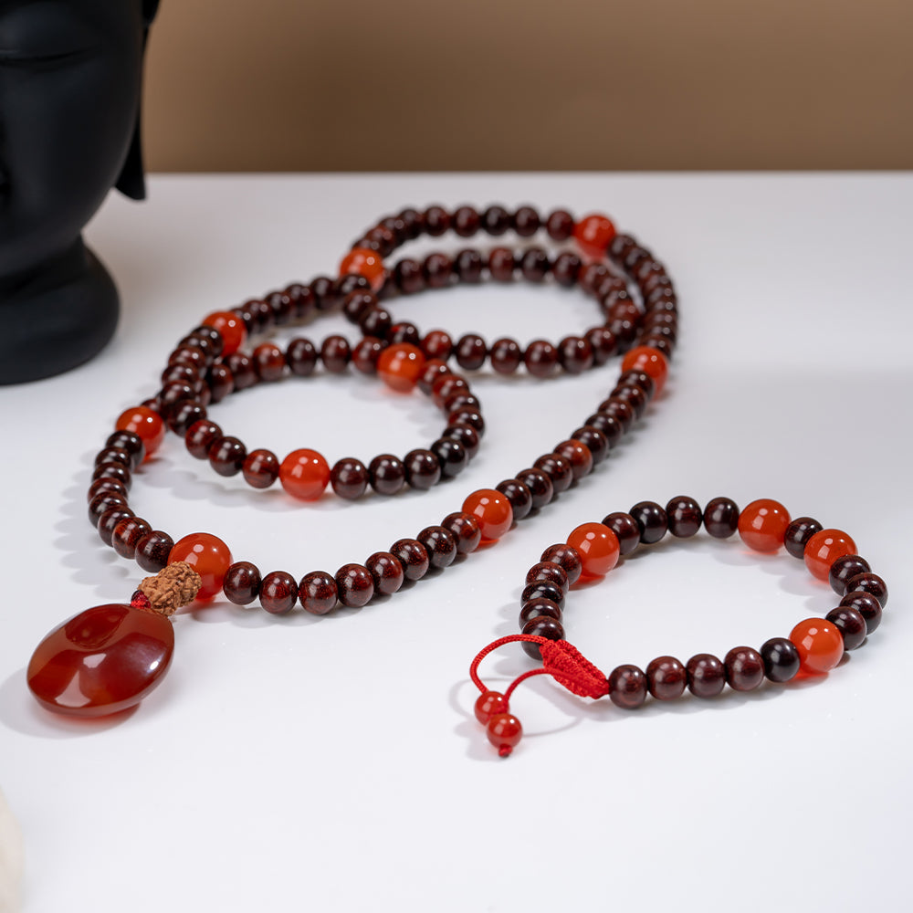  chakra healing  - Red Sandalwood and Orange Carnelian Gemstone Bracelet and Mala