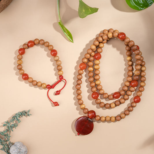 Sandalwood and Carnelian Gift Set - Beads mala- bracelet