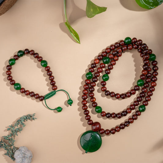  Red Sandalwood & Green Onyx Gemstone Chakra Bracelet and Mala beads