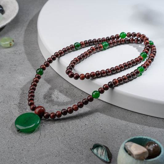 chakra Healing - Red Sandalwood and Green Onyx Gemstone Mala Necklace