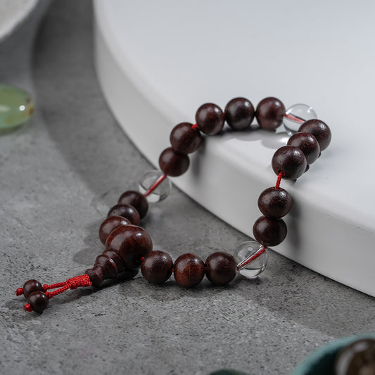 Red Sandalwood and Clear Quartz Gemstone Chakra Bracelet