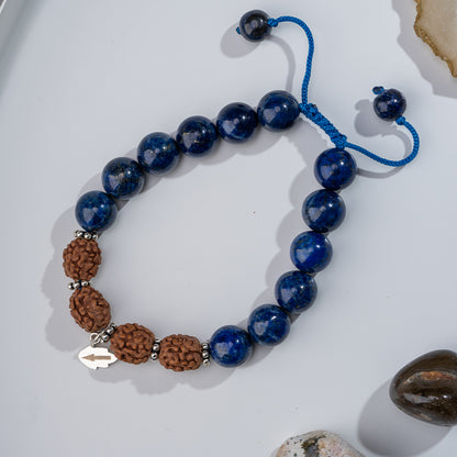 Lapis Lazuli Gemstone and Rudraksha Chakra Bracelet