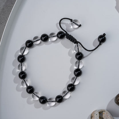 Black Agate Gemstone and Clear Quartz Chakra Bracelet